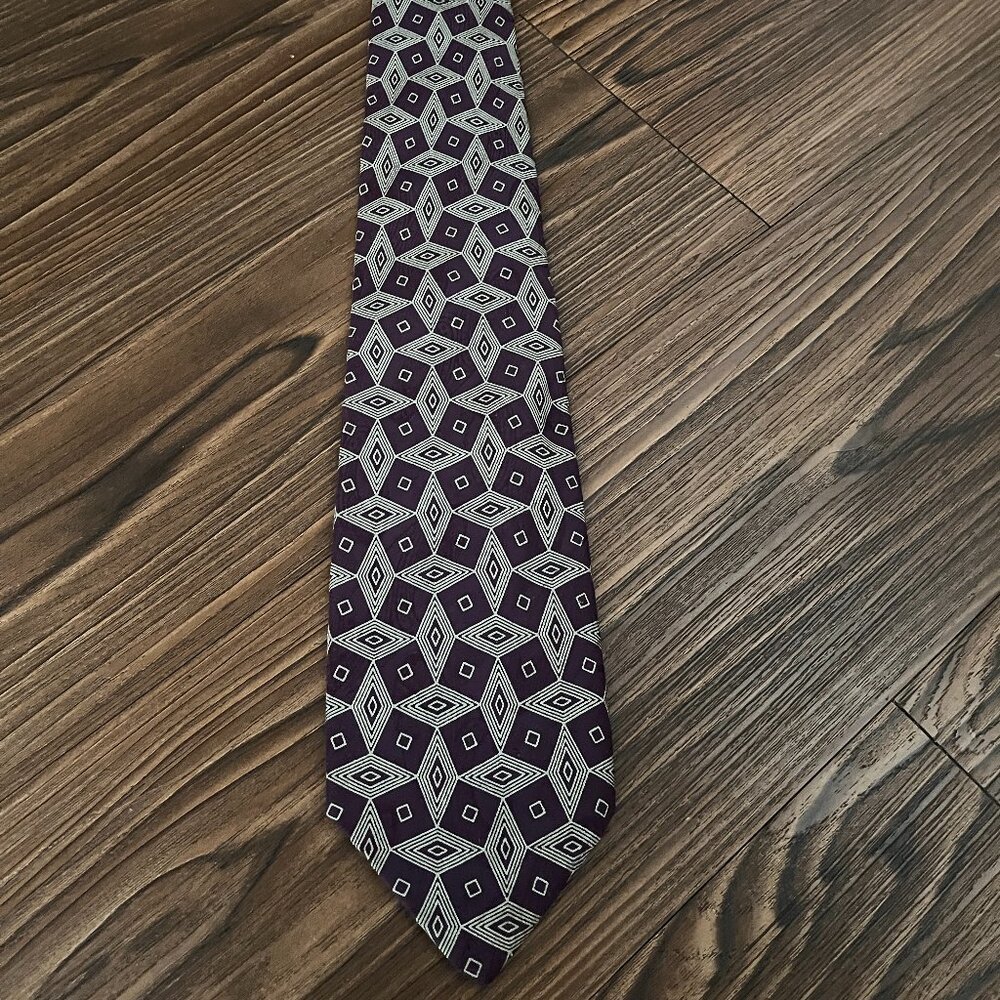 Rare Polo Handmade USA Silk Tie - Purple/Ivory w/ Subtle Embossed Pattern